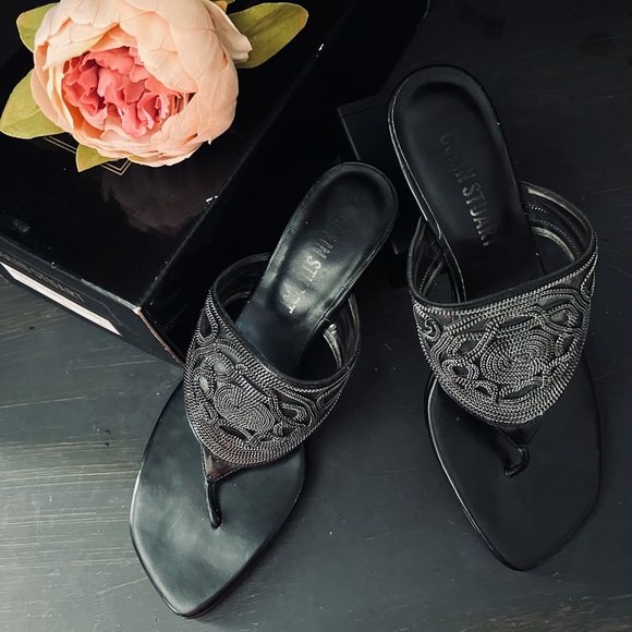 Colin Stuart Kitten Heel Black Metal Upper Heels - Size 6.5 - Picture 10 of 12